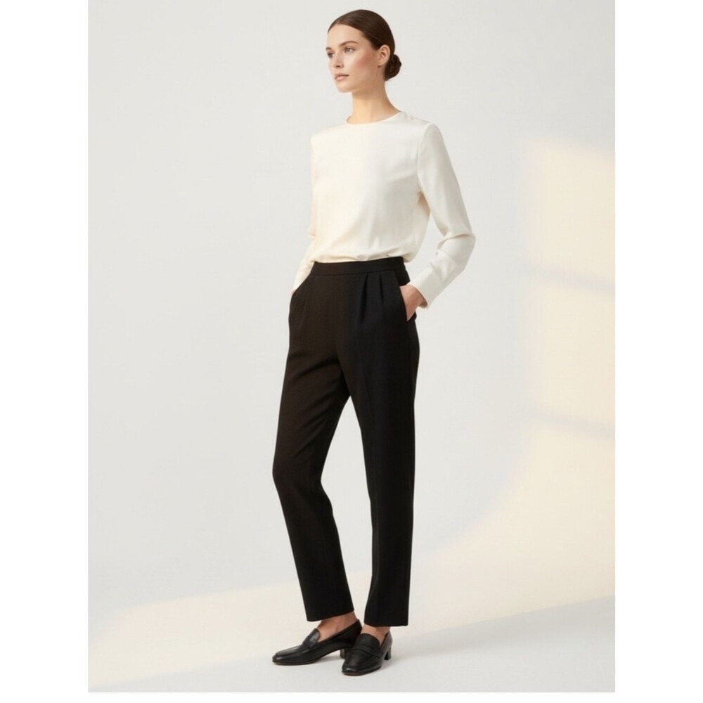 St. John Collection Santana Knit Pleated Front Pockets Trousers Pants Black 10